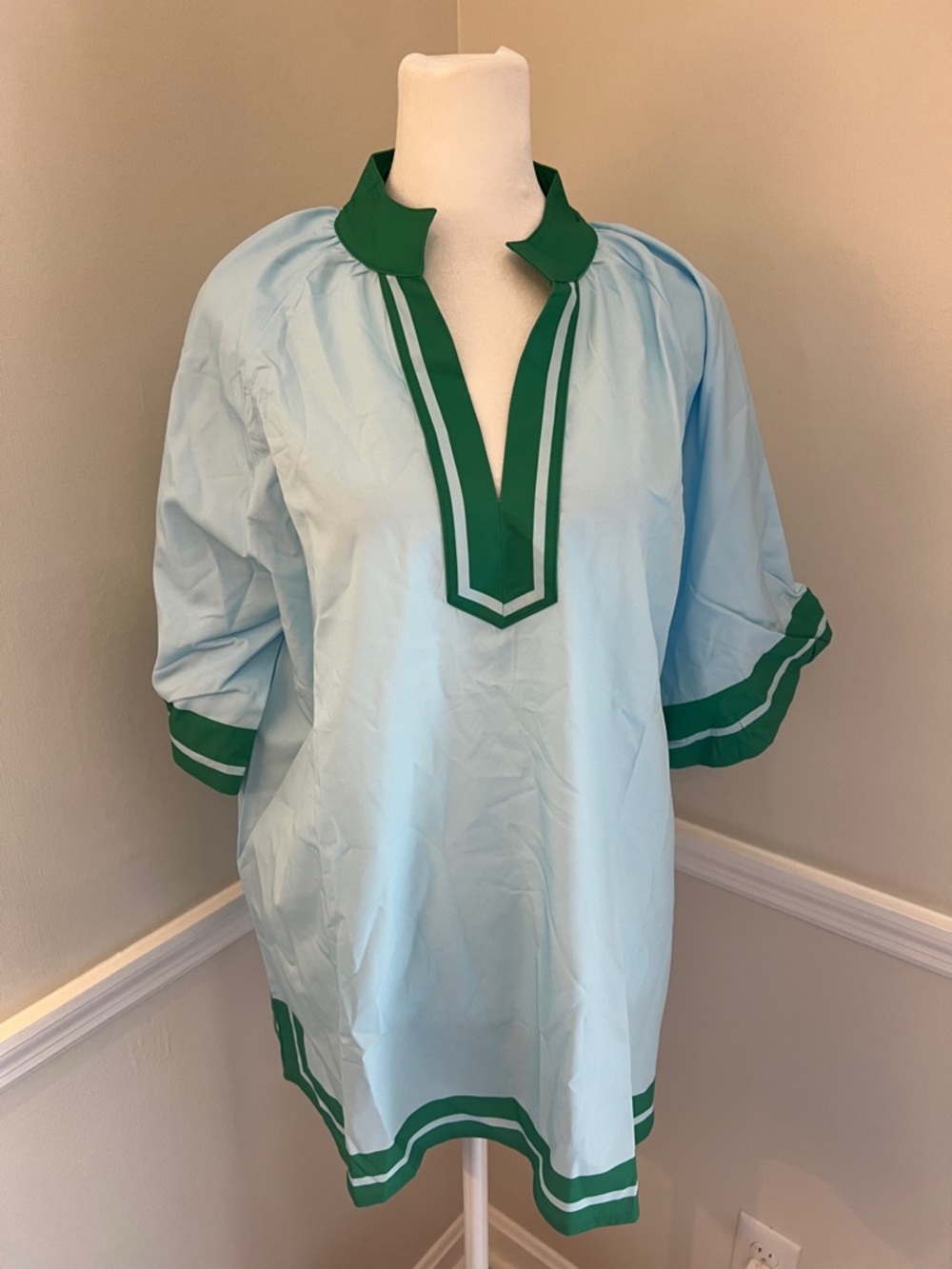 Light Blue Tunic Top with Green Trim